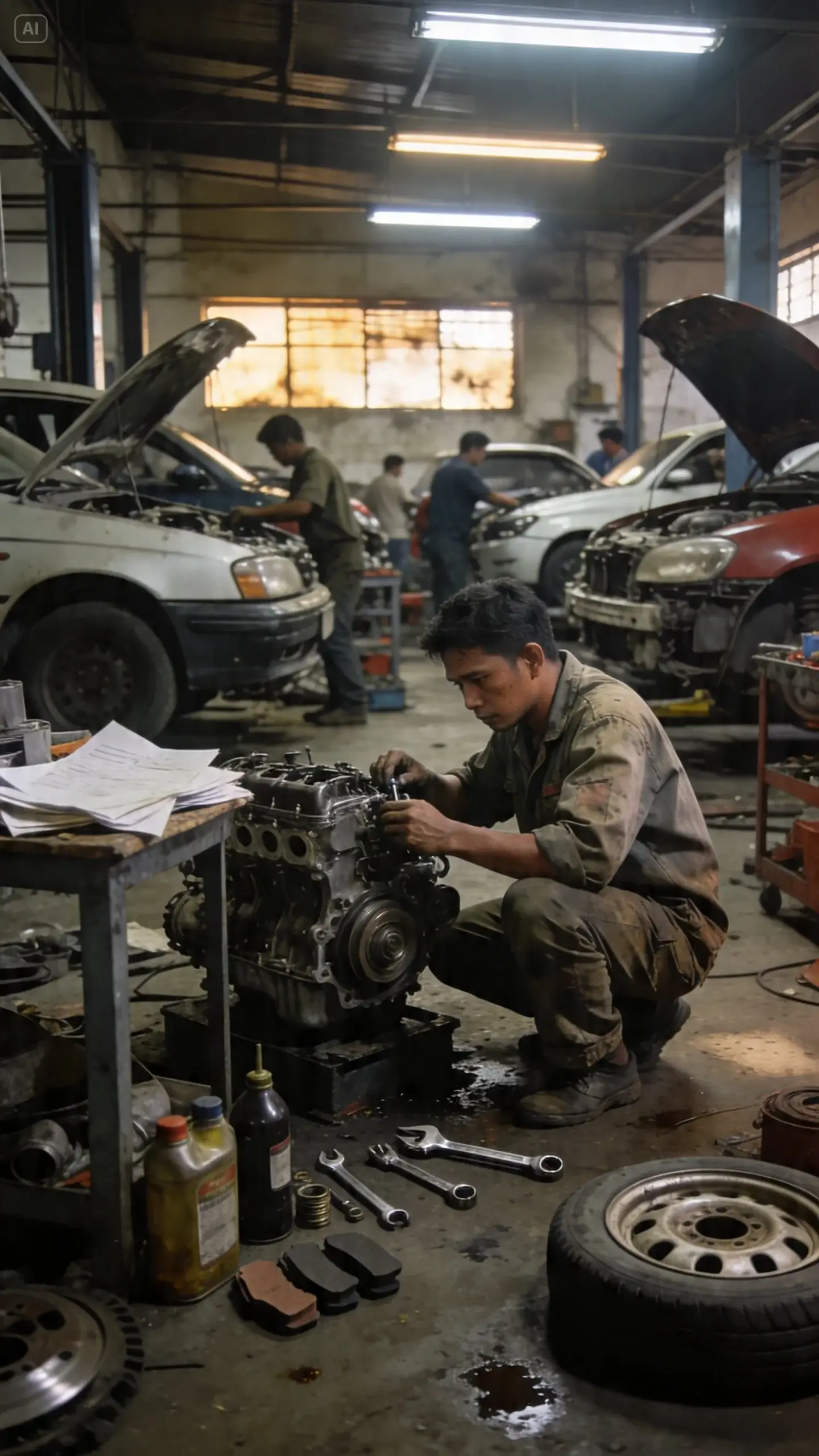 Suasana bengkel mobil